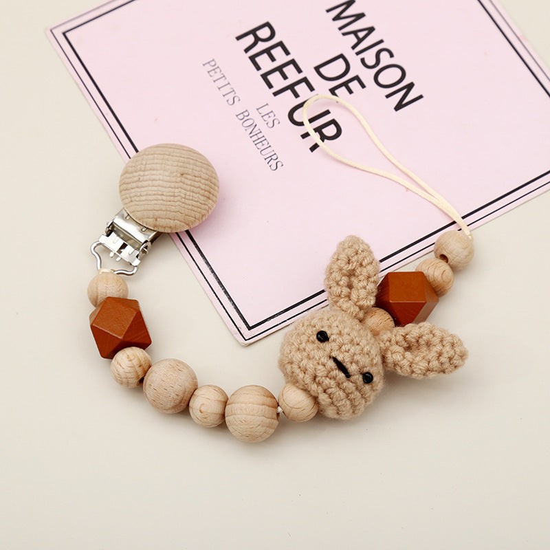 Cute Cartoon Rabbit Wooden Pacifier Chain