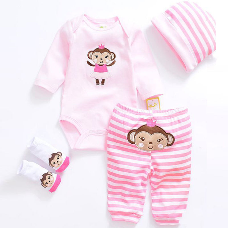 Pink Stripe Lovely Monkey Printed Doll Clothes for 20-22 Inches Reborn Dolls