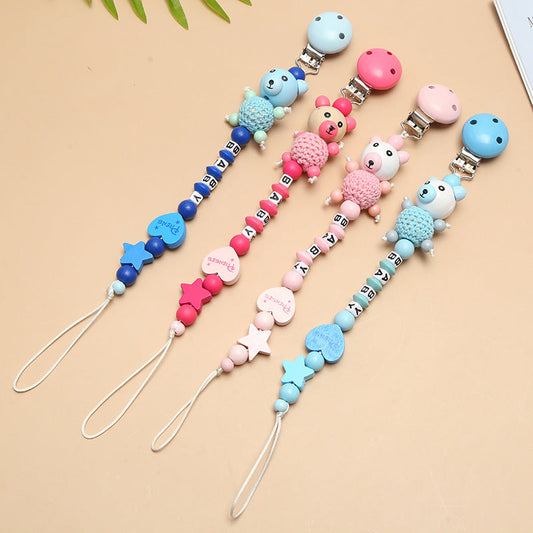 Cute Wooden Razor Bear Pacifier Chain