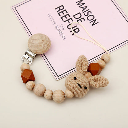 Cute Cartoon Rabbit Wooden Pacifier Chain